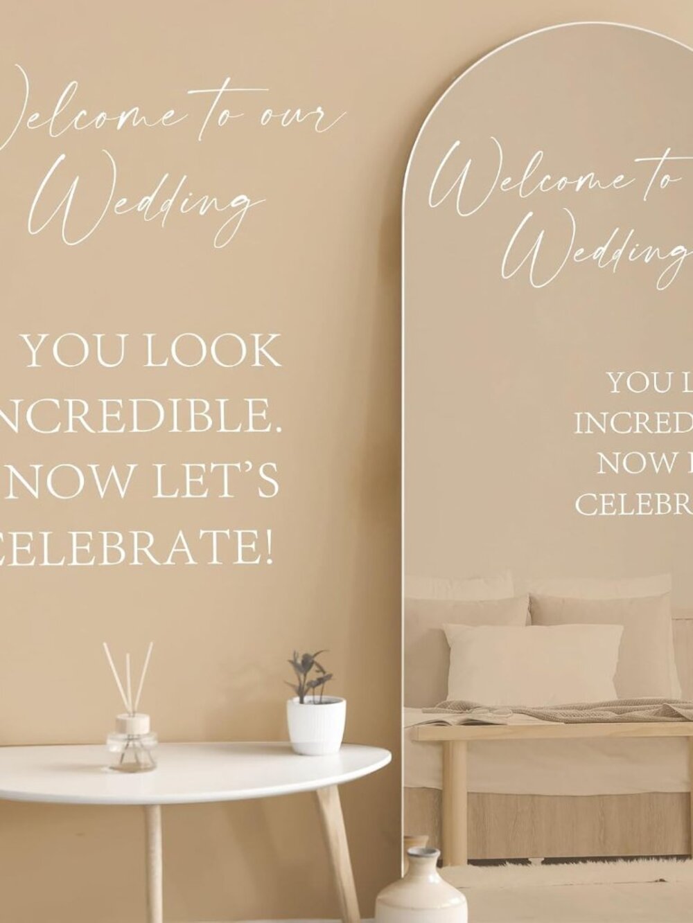 2 Pcs Wedding Mirror Decals Vinyl Welcome, Classic Style, White